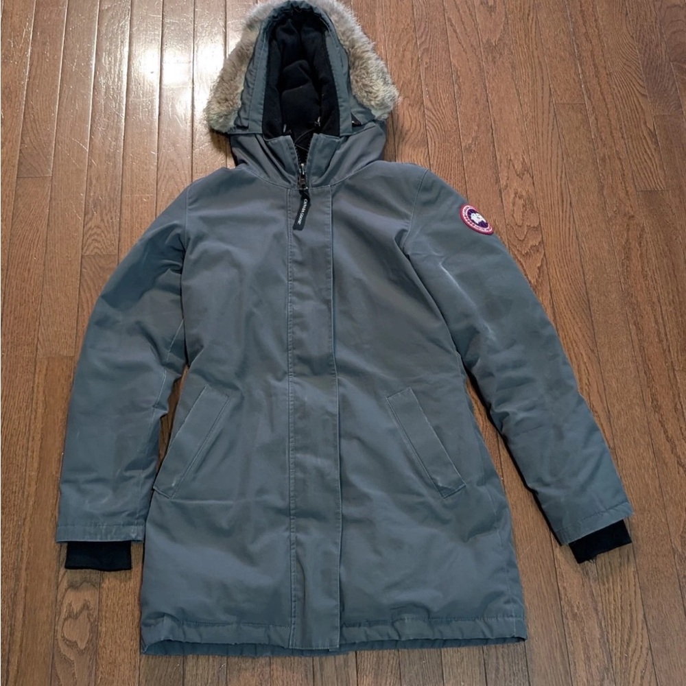 Canada Goose Slate Gray Hooded Parka with Fur-Trim Hood